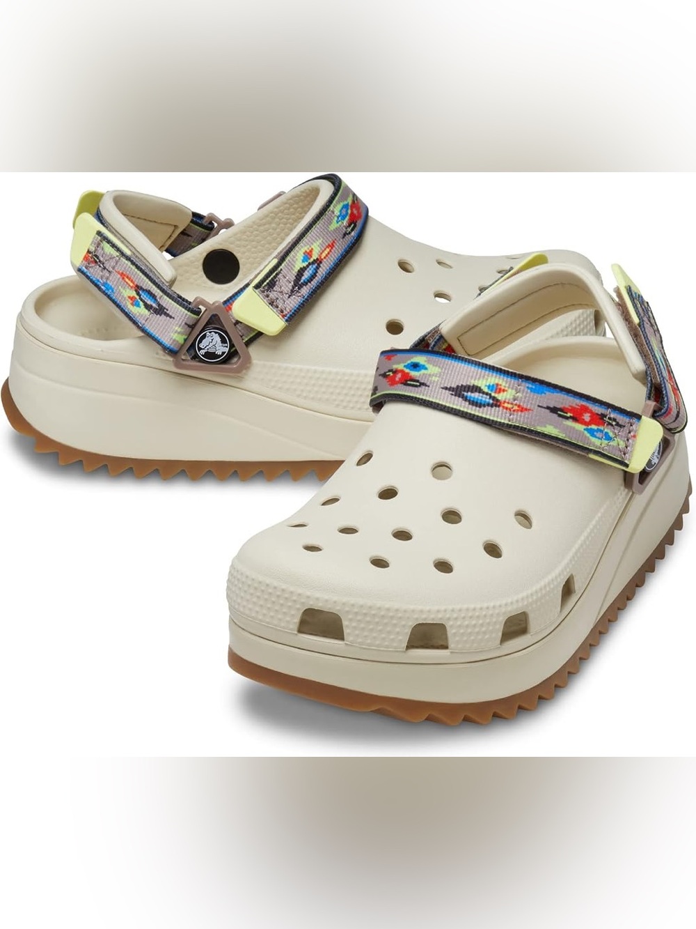 Woman’s size (6) Cream crocs with Colorful Strap